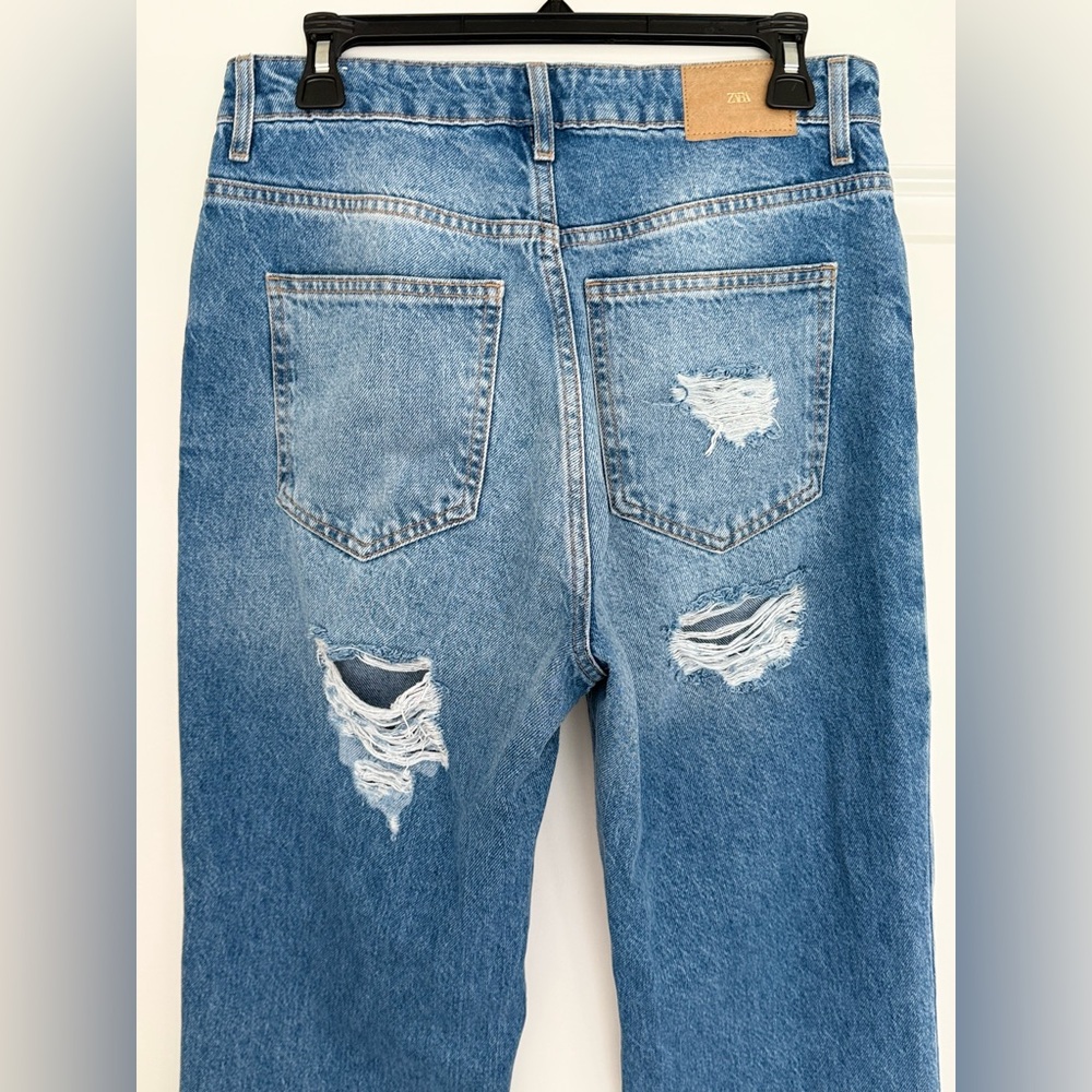 Zara Light Blue Distressed Boyfriend Jeans